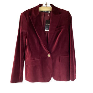 New LRL Ralph Lauren Black Label Red Velvet Blazer Jacket Gold Buttons 6p $325